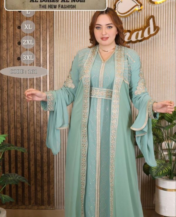 Caftan vert menthe brodé