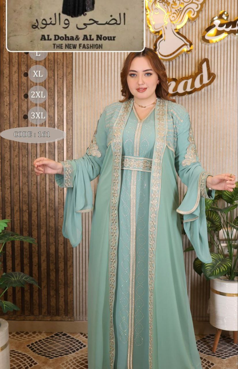 Caftan vert menthe brodé
