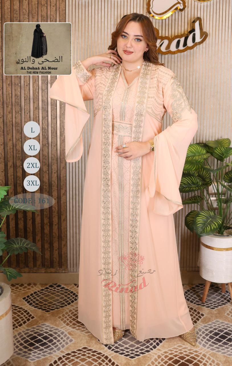 Robe-caftan pêche brodé